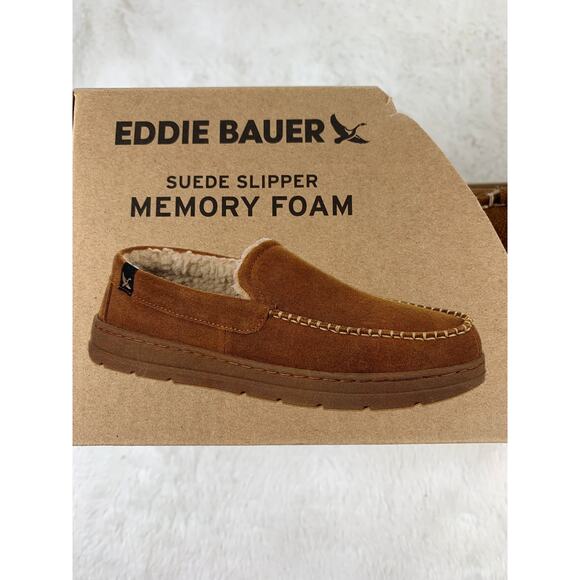 Eddie Bauer Men's Suede Memory Foam Faux Fur Slippers Brown M (8-9) - Picture 5 of 5